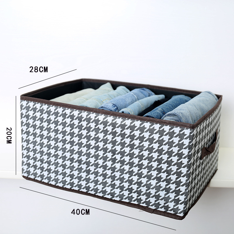 Kutija za odlaganje odjeće s uzorkom houndstooth, sklopiva i slagiva, 23L, 40×28×20 cm