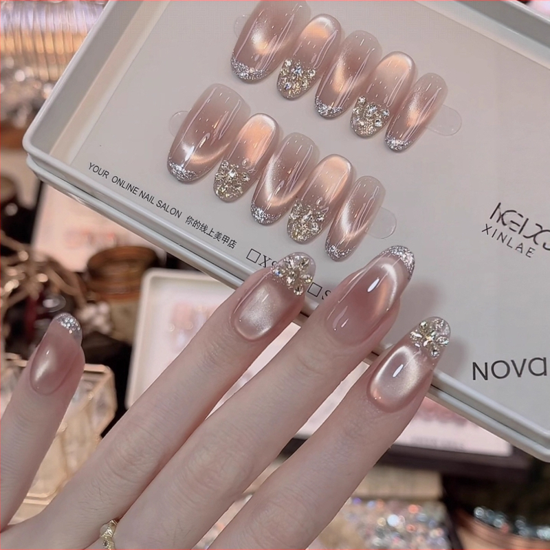 No Regrets: Ručno izrađeni nokti za nošenje s cat-eye efektom, luksuzni gel nokti, set od 10 komada