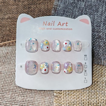 Dječji nosivi nokti s efektom mačjih očiju, ručno izrađeni, slatke naljepnice za nokte za djecu, nail art za djecu 3–10 godina