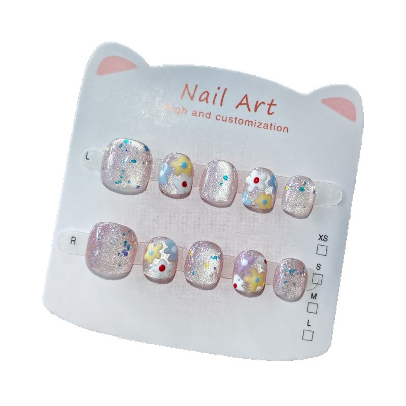 Dječji nosivi nokti s efektom mačjih očiju, ručno izrađeni, slatke naljepnice za nokte za djecu, nail art za djecu 3–10 godina