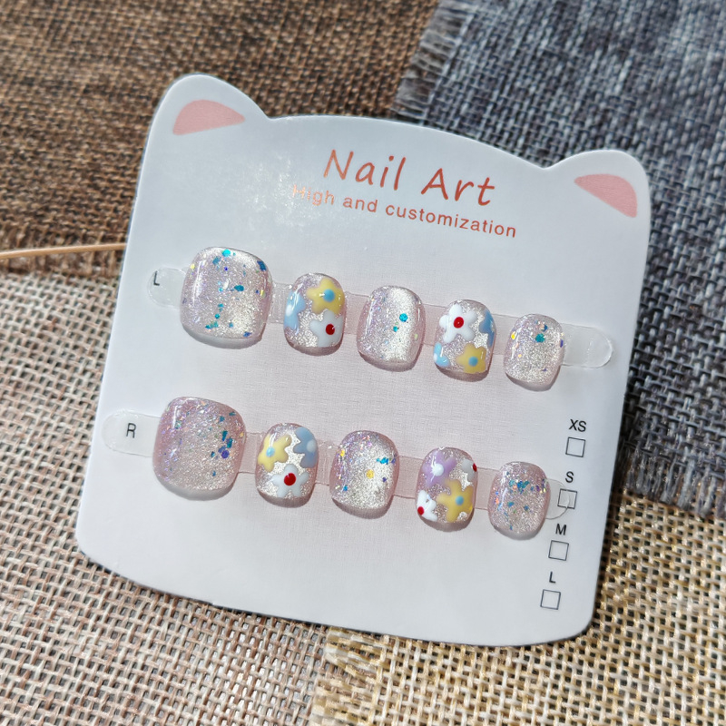 Dječji nosivi nokti s efektom mačjih očiju, ručno izrađeni, slatke naljepnice za nokte za djecu, nail art za djecu 3–10 godina