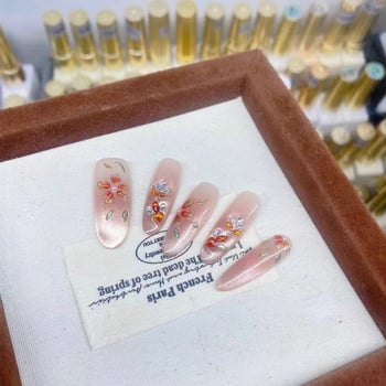 Good Luck Koi ručno izrađeni nokti za nanošenje, kineski stil luksuzni manikjur, nokti s efektom cat-eye, dugi nokti za jesen i zimu