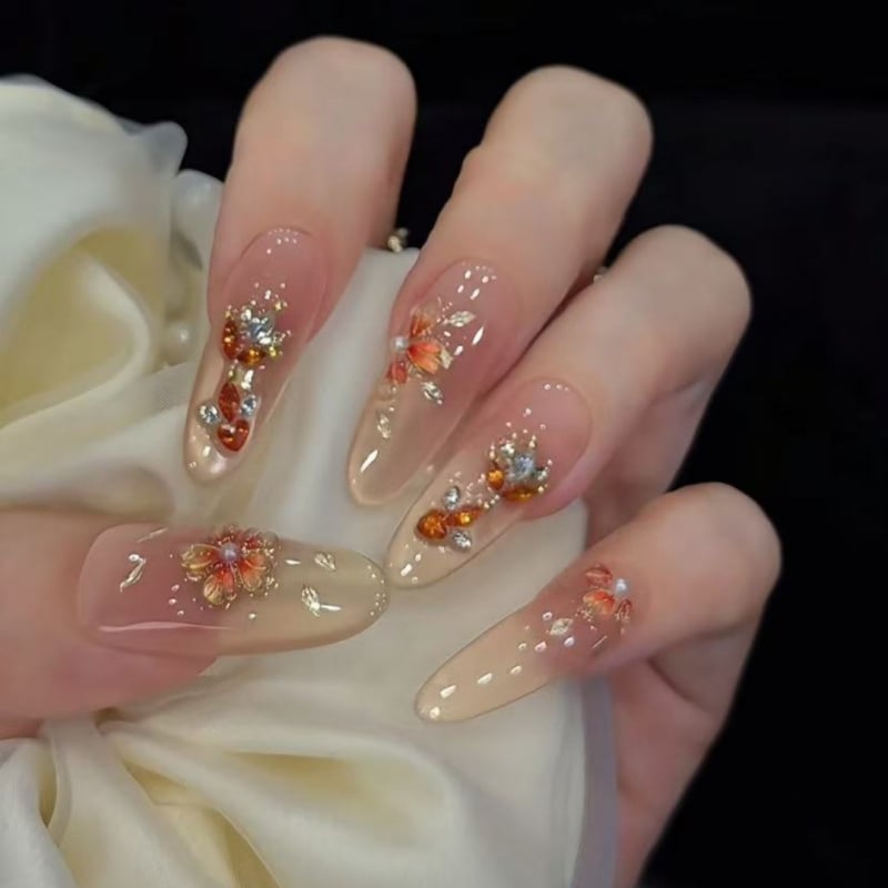 Good Luck Koi ručno izrađeni nokti za nanošenje, kineski stil luksuzni manikjur, nokti s efektom cat-eye, dugi nokti za jesen i zimu