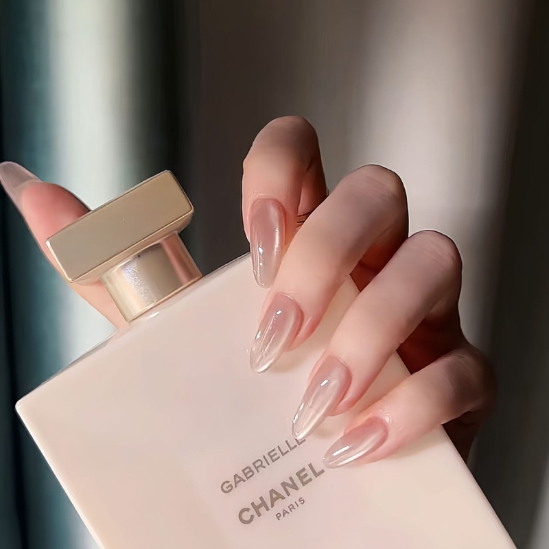 S71 Nude cat-eye naljepnice za nokte – vrhunske lažne nokte, suptilan sjaj i elegantna manikura