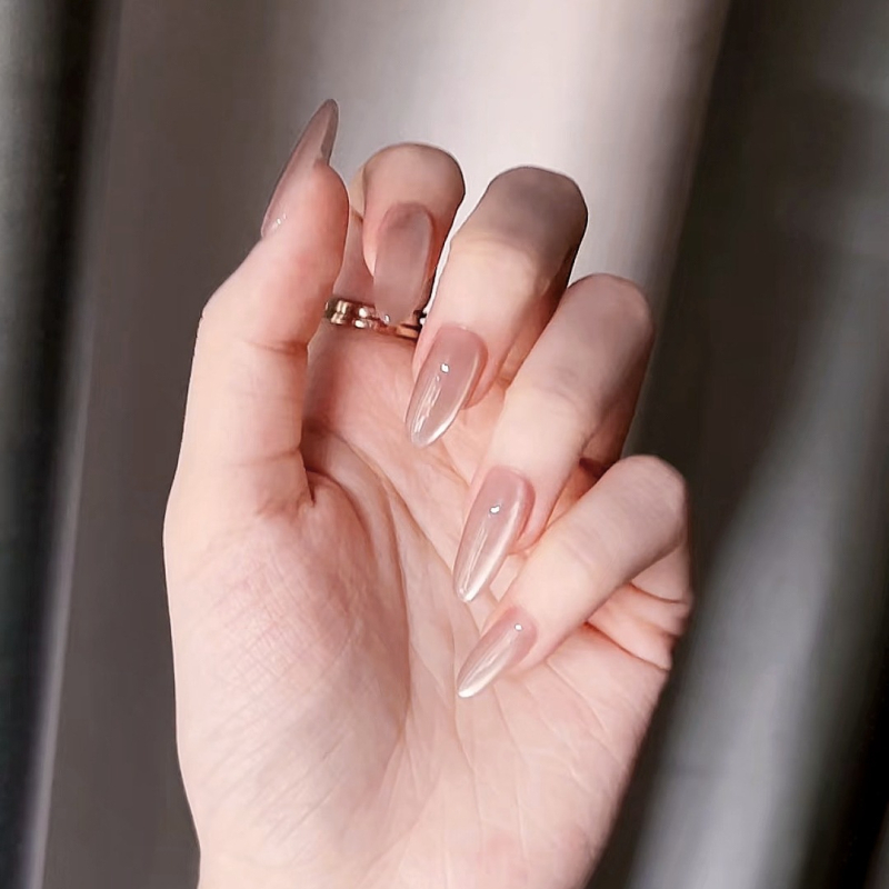 S71 Nude cat-eye naljepnice za nokte – vrhunske lažne nokte, suptilan sjaj i elegantna manikura