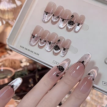 2026 novi model Cat-Eye francuski stil nosive nokte, Crni labud, ručno izrađeni lažni nokti, gotovi za upotrebu i odvojivi