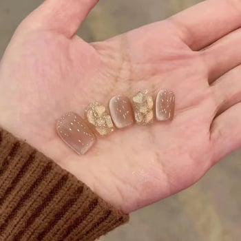 Αυτοκόλλητα νυχιών Gel με εφέ Cat Eye, Γιασεμί Τσάι, χειροποίητα κοντά νύχια, έτοιμα τεμάχια