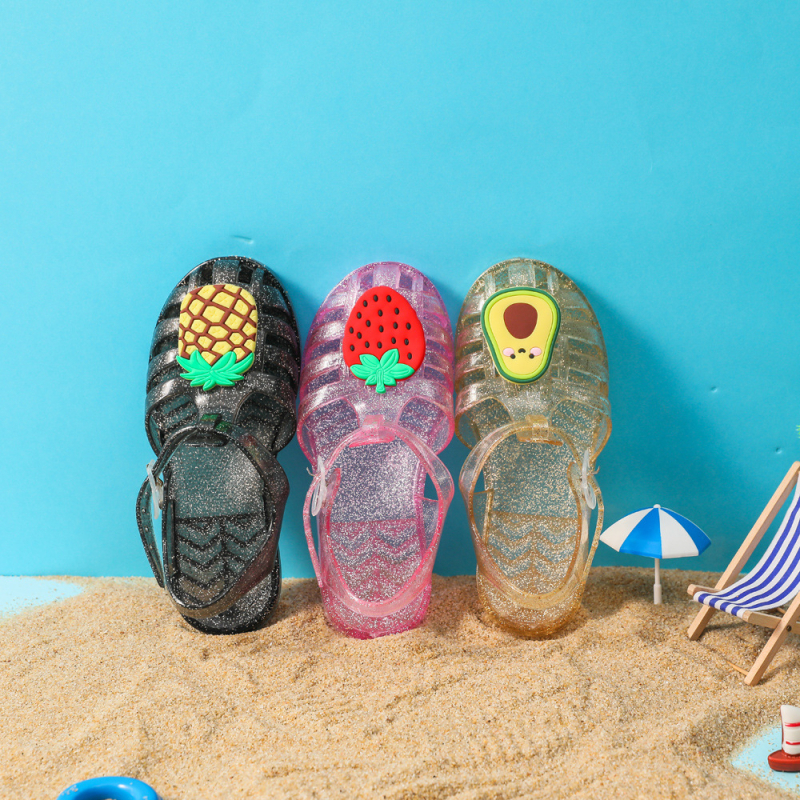 Dječje sandale od PVC s prozirnim gel-potplatom, kristali princeze, crtani dizajn za plažu, rimski stil