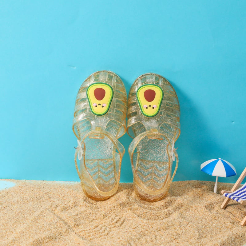 Dječje sandale od PVC s prozirnim gel-potplatom, kristali princeze, crtani dizajn za plažu, rimski stil