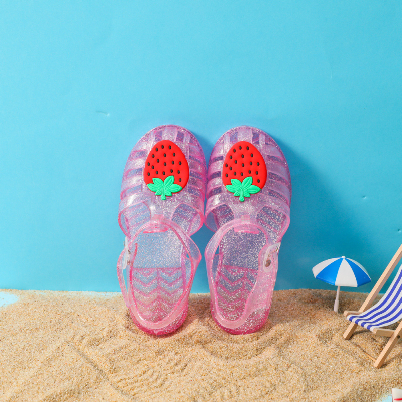 Dječje sandale od PVC s prozirnim gel-potplatom, kristali princeze, crtani dizajn za plažu, rimski stil