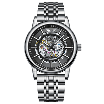 Louie Juelen Uniszex Mechanikus Óra, 42 mm-es számlappal, 30 m-es vízállóság, átlátszó hátlap, világító sötétben, rozsdamentes acél szíj, hagyma alakú korona