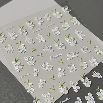 Φρέσκια καμέλια DIY ανάγλυφα αυτοκόλλητα τέχνης νυχιών, κορεατικού στυλ, γλυκά αυτοκόλλητα νυχιών, αδιάβροχα