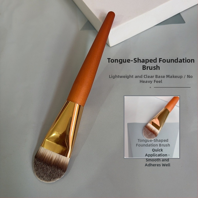 Ultra tenká štetka na make-up s rozšíreným jazykovitým tvarom, plochou hlavou a mäkkými vláknami, pre tekutý make-up a BB krém, bez hrudiek