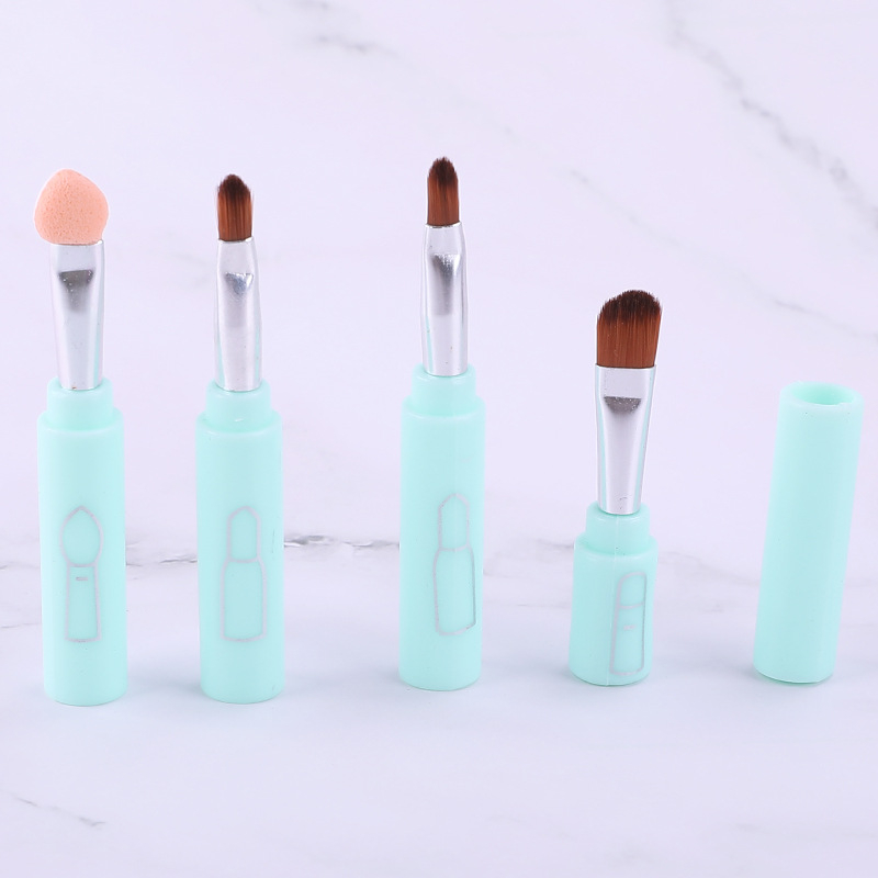 Sada 4 štetcov na make-up s hubkovými končenkami: štetce na očné tiene, púder, obočie, make-up a lícenka