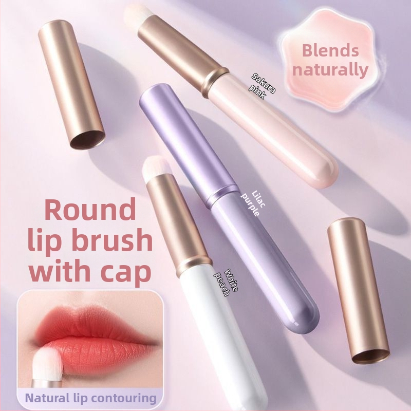 Gudi štetec na pery s krytom, malá okrúhla hlava na miešanie, mini štetček na make‑up, viacfunkčný štetec na korektor a pery, prenosný