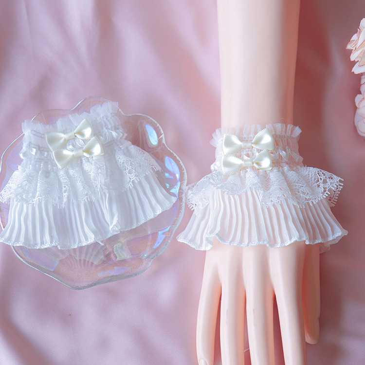 Lolita stil dvostruka mašna od čipke, plisirana manžetna za zglob — dekorativni dodatak za fotografiranje
