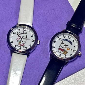 Detské hodinky Cartoon Pacha Dog s puzdrom zliatiny, remienok z imitovanej kože, okrúhly svietiaci ciferník, quartz pohon pre dievčatá