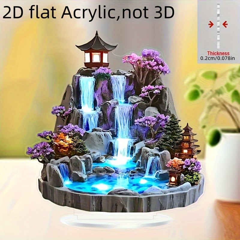 2D ravni akrilni stolni ukras s tekućom vodom i Feng Shui kolom za dnevni boravak