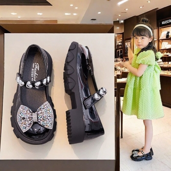 Dječje kožne cipele s Velcro kopčom, školski stil princeza, za ples i svakodnevnu udobnost