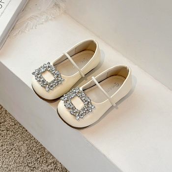 Dječje cipele za princeze s rhinestones, kvadratna špička, mekana potplata, protuklizne, srebrne, PU gornji dio, korejski stil, EU veličine 23-34