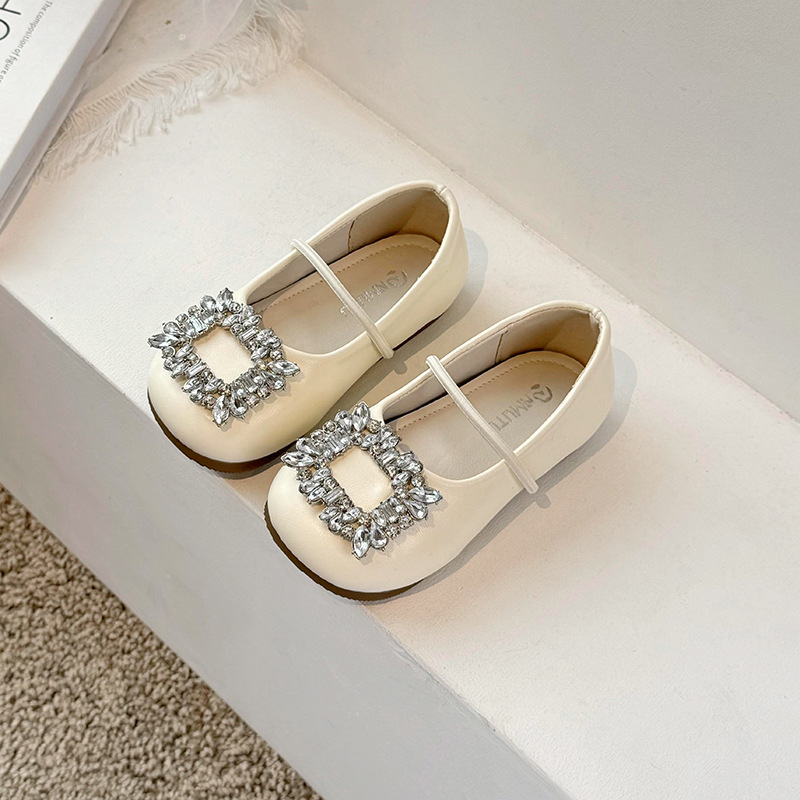Dječje cipele za princeze s rhinestones, kvadratna špička, mekana potplata, protuklizne, srebrne, PU gornji dio, korejski stil, EU veličine 23-34