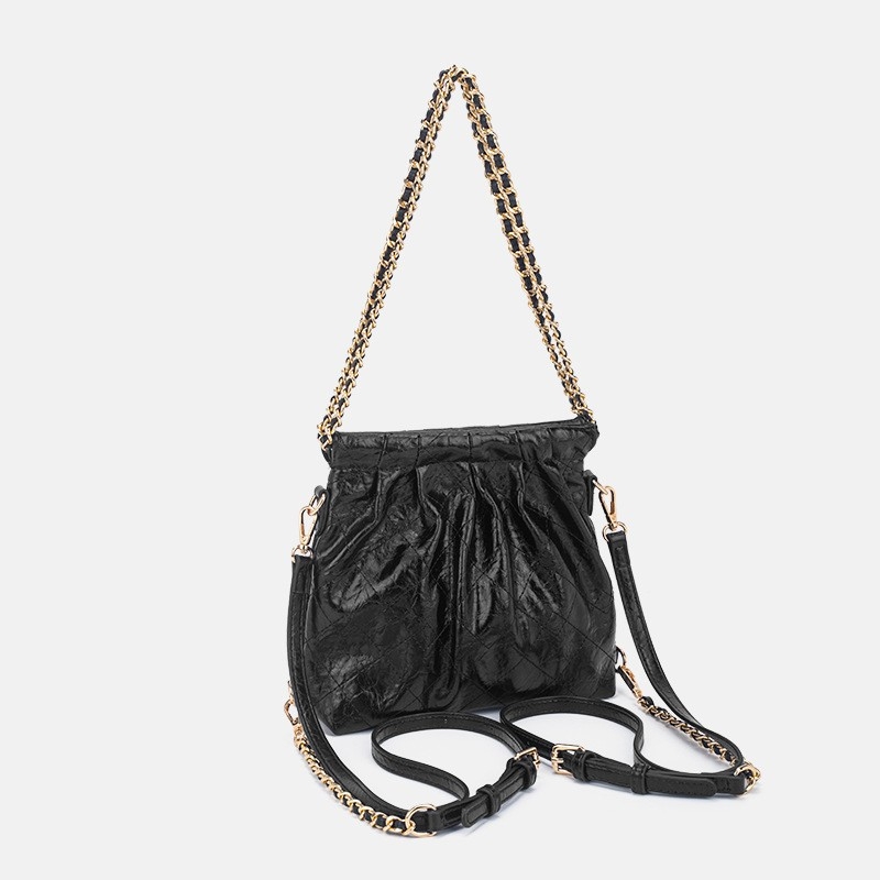 Nišna ženska torbica s kaišem od lanca i dijamantnim šivanjem – kompaktna ramena/crossbody torba