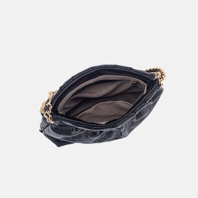 Nišna ženska torbica s kaišem od lanca i dijamantnim šivanjem – kompaktna ramena/crossbody torba