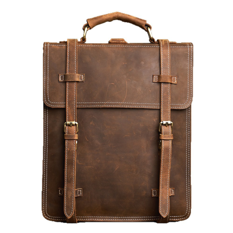 Unisex retro batoh v štýle európsko-americkom, Crazy Horse koža, prvotriedna hovädzia koža, batoh na notebook