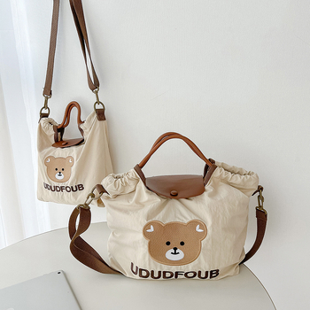 Kórejská taška pre mamu cez rameno s vyšívaným dizajnom, cestovná taška pre dieťa, veľká kapacita, rodinný textilný batoh s motívom medvedíka