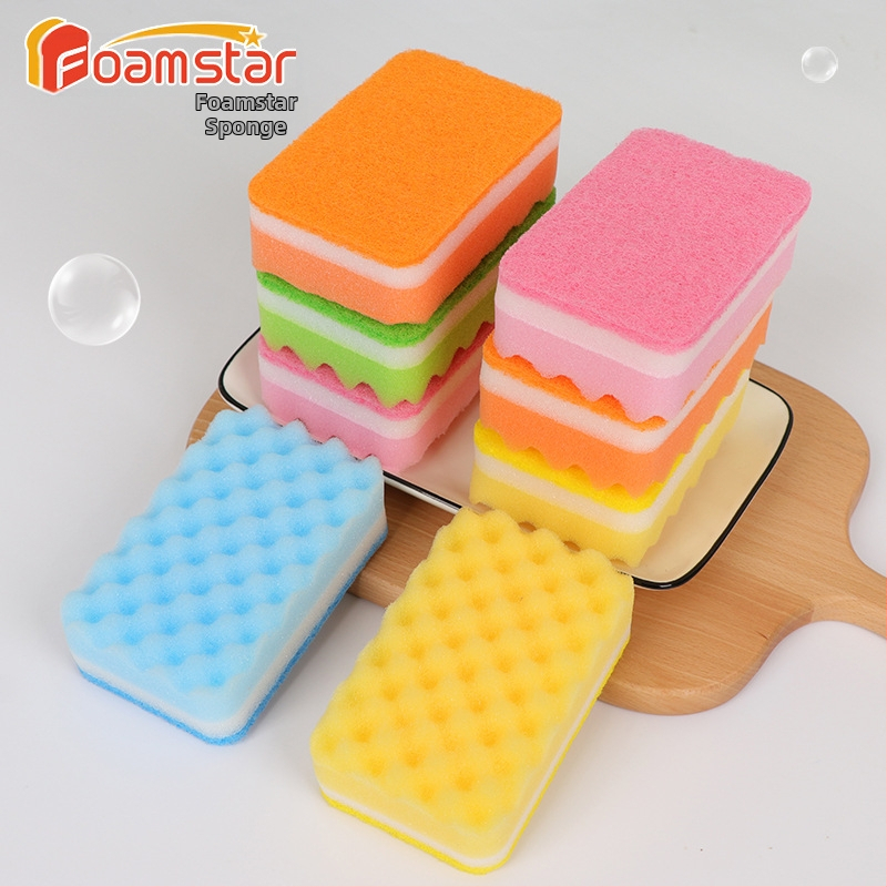 Foamstar трислойна цветна вълнообразна гъба за миене на съдове, двустранна почистваща гъба за тенджери и чинии