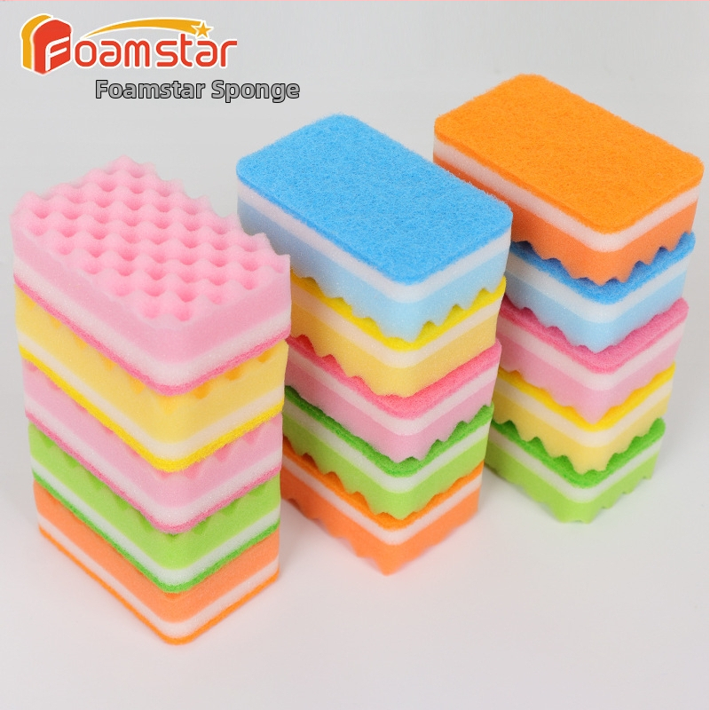 Foamstar трислойна цветна вълнообразна гъба за миене на съдове, двустранна почистваща гъба за тенджери и чинии