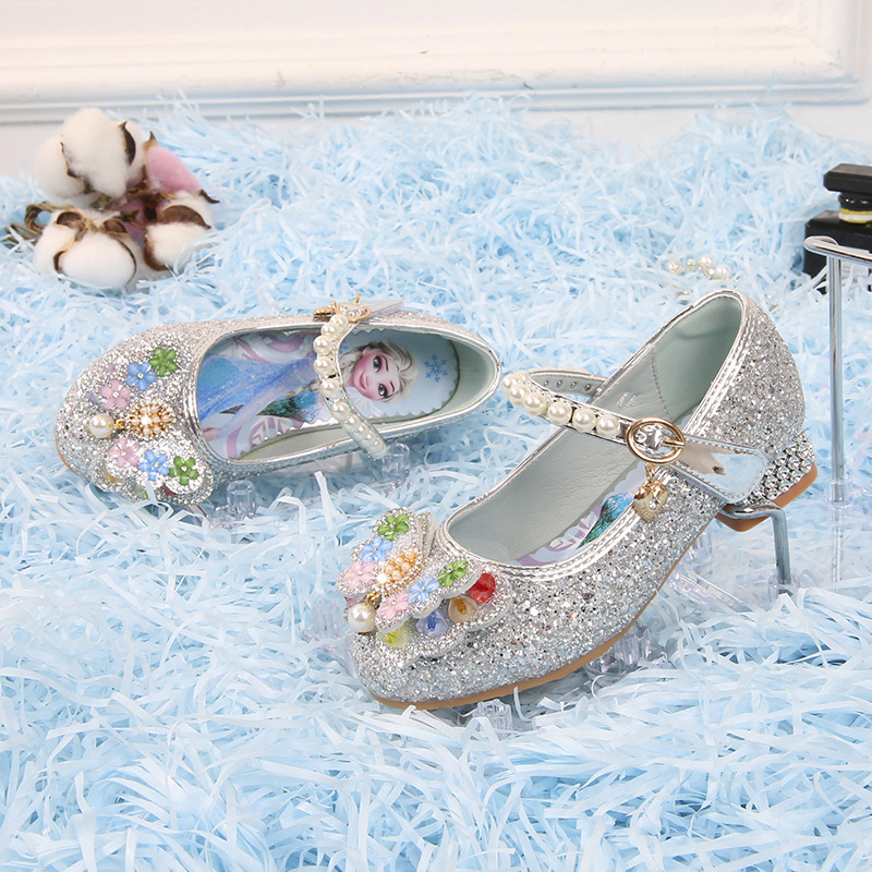 Lányoknak készült magassarkú cipő – Elsa hercegnő, masni és gyöngyökkel, előadásokhoz