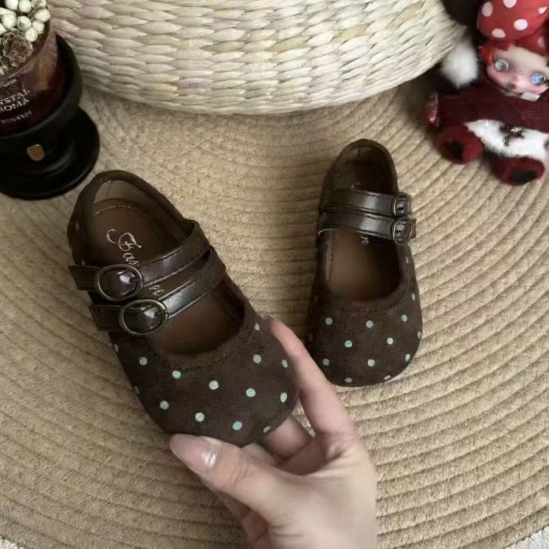 Dječje Mary Jane cipele u korejskom stilu, kožne s točkicama, slatke cipele princeze, mekane i udobne