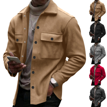 Férfi téli dzseki fleece-béléssel, amerikai retro stílus, egyréses gombolás, lezser külső ruházat