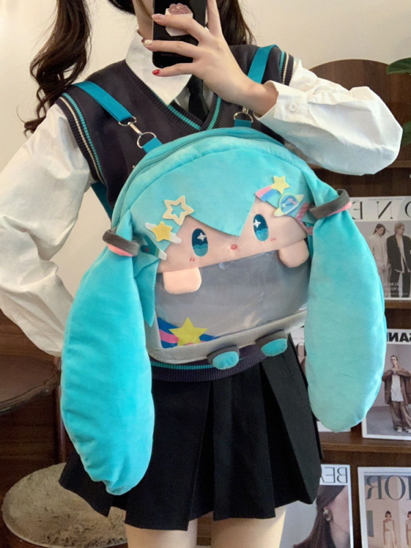 Slatki plišani ruksak s karikaturnim dizajnom, velik kapacitet, nošenje preko ramena ili crossbody, svakodnevna upotreba