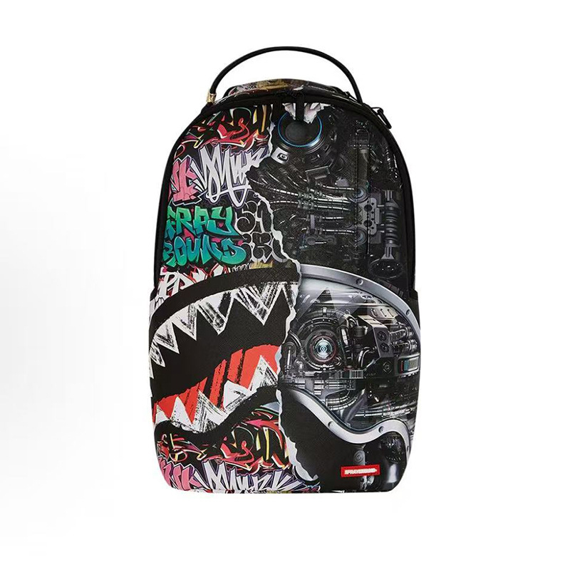 PU batoh s graffiti, street style, 20–35 L, vhodný pre 12-palcový notebook, unisex, pre vonkajšie športy