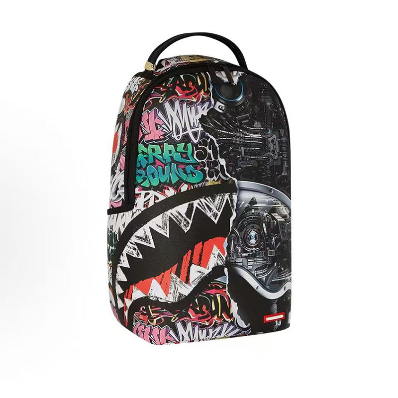 PU batoh s graffiti, street style, 20–35 L, vhodný pre 12-palcový notebook, unisex, pre vonkajšie športy