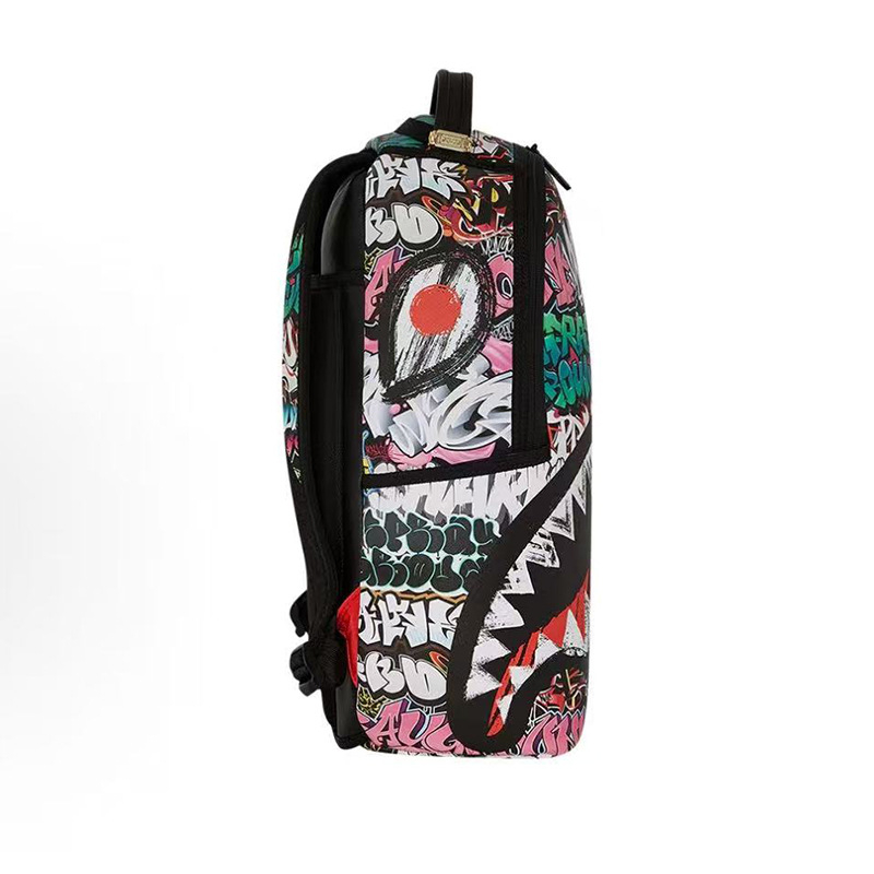 PU batoh s graffiti, street style, 20–35 L, vhodný pre 12-palcový notebook, unisex, pre vonkajšie športy