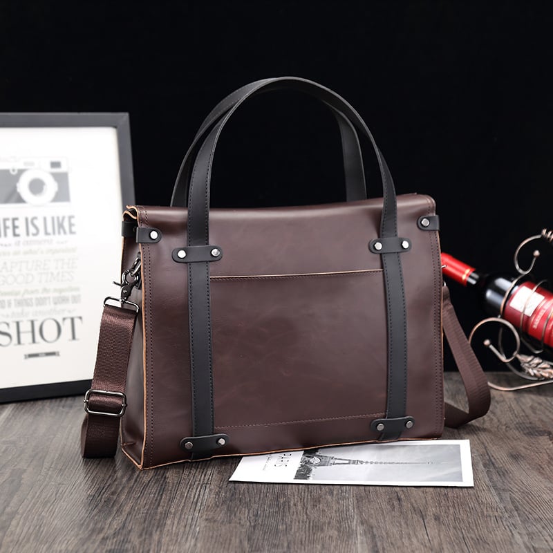 Muška torba visokog kapaciteta, crossbody torba za dokumente, Crazy Horse koža, kontrastni dizajn