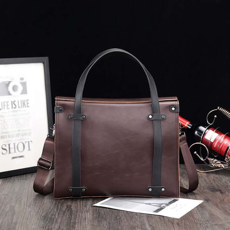Muška torba visokog kapaciteta, crossbody torba za dokumente, Crazy Horse koža, kontrastni dizajn