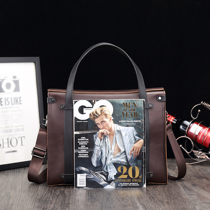Muška torba visokog kapaciteta, crossbody torba za dokumente, Crazy Horse koža, kontrastni dizajn