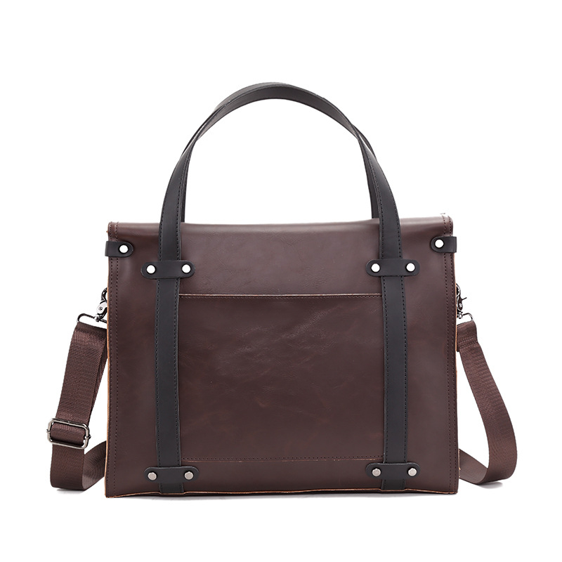 Muška torba visokog kapaciteta, crossbody torba za dokumente, Crazy Horse koža, kontrastni dizajn