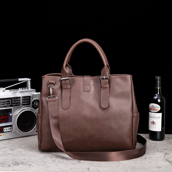 Servietă vintage pentru bărbați, cu curea crossbody, din piele PU Crazy Horse, geantă orizontală de umăr pentru laptop de 14 inch