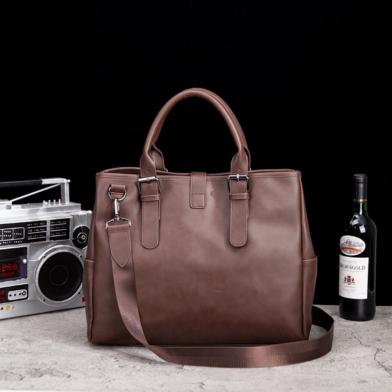 Servietă vintage pentru bărbați, cu curea crossbody, din piele PU Crazy Horse, geantă orizontală de umăr pentru laptop de 14 inch