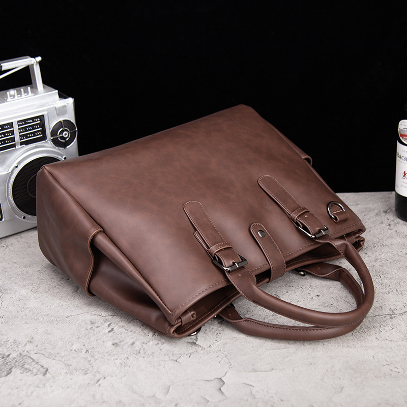 Servietă vintage pentru bărbați, cu curea crossbody, din piele PU Crazy Horse, geantă orizontală de umăr pentru laptop de 14 inch