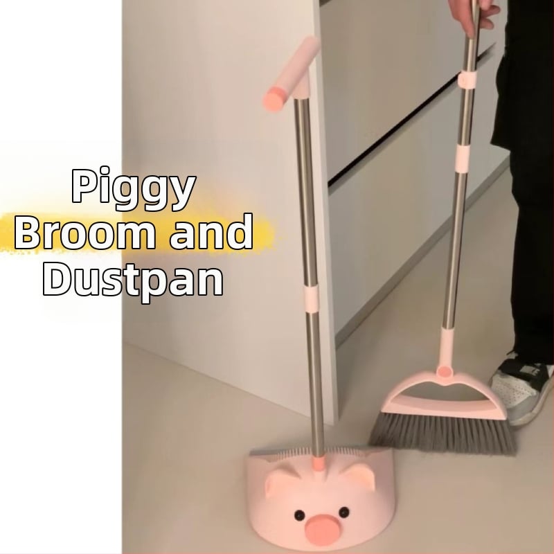 Nová sada metly a lopatky na prach s roztomilým prasiatkom, mäkké štetinky, pre domáce použitie a internát