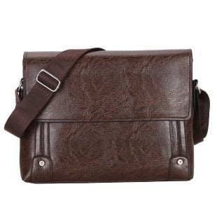 Geantă pentru bărbați din PU, messenger/poșetă de umăr, impermeabilă, pentru documente A4 și laptop de 12 inch, căptușită