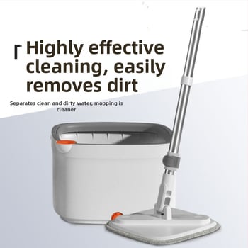 Súprava vedra na spin mop so separáciou čistej a špinavej vody, ručne stláčajúci rotujúci mop, teleskopická rukoväť 135 cm