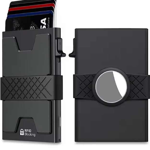 RFID-блокиращ алуминиев картодържател с множество слотове, мъжки компактен портфейл