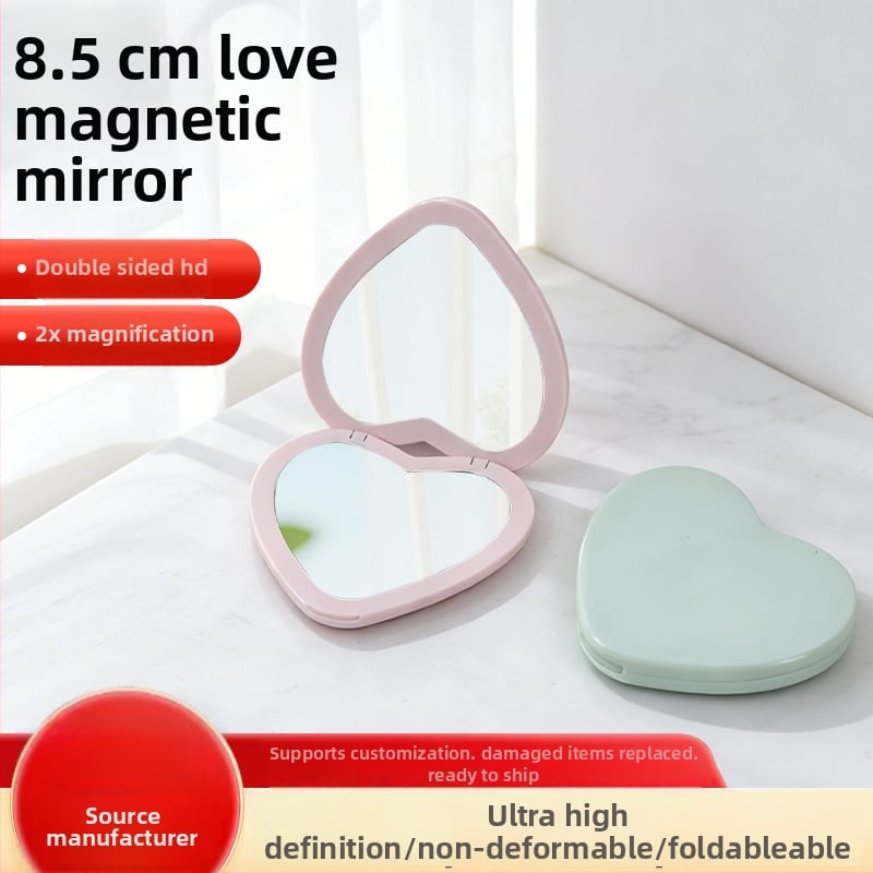 Srdcové skladacie zrkadlo s výklopným krytom, dvojúčelové make-up zrkadlo, kompaktné pre študentov